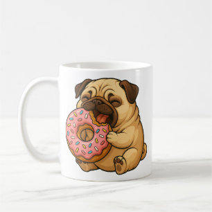 Cute pug doughnut cartoon funny munching coffee mug