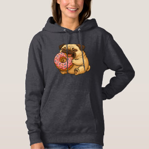 Cute pug doughnut cartoon funny munching hoodie