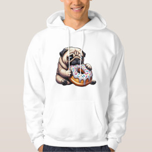 Cute pug doughnut cartoon funny munching hoodie