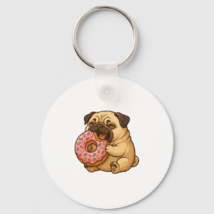 Cute pug doughnut cartoon funny munching key ring