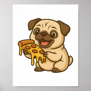Cute pug doughnut cartoon funny munching poster