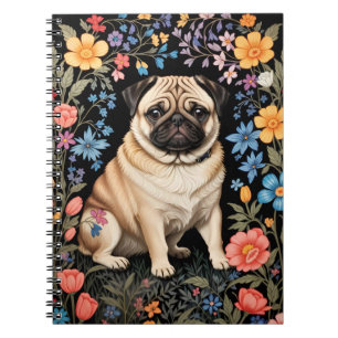 Cute Pug Elegant Colorful Floral Notebook