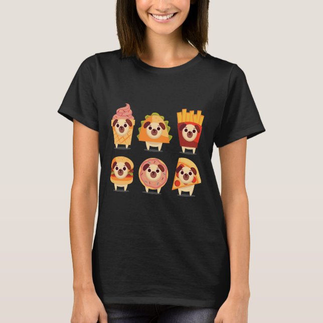cute pug, funny pug, icecream pug, taco pug, frenc T-Shirt (Front)