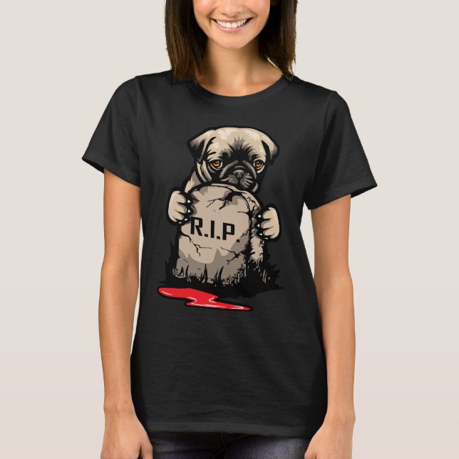 Cute Pug Grave Stone Classic T-Shirt 950 (Front)