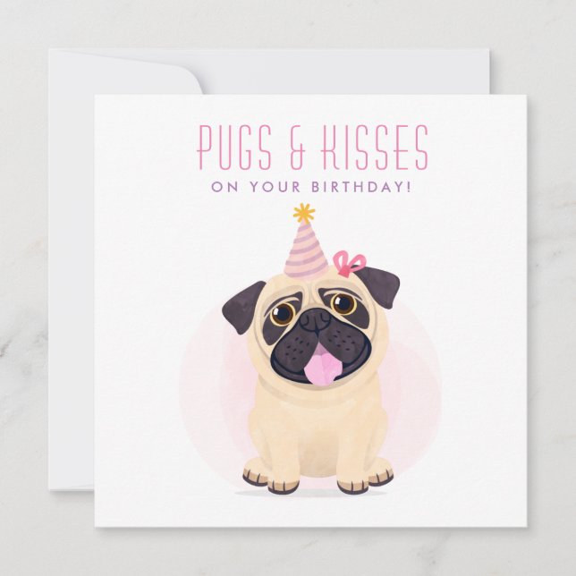 Cute Pug Happy Birthday card (Front)