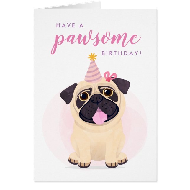 Cute Pug Happy Birthday card (Front)