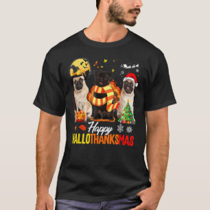 Cute Pug Happy Hallothanksmas Halloween Thanksgivi T-Shirt