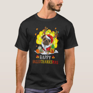 Cute Pug Happy Hallothanksmas Halloween Thanksgivi T-Shirt