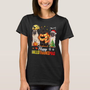 Cute Pug Happy Hallothanksmas Halloween Thanksgivi T-Shirt