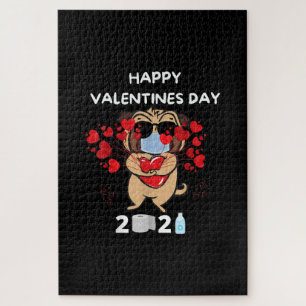 Cute Pug Heart Face Mask Happy Valentines Day 2021 Jigsaw Puzzle