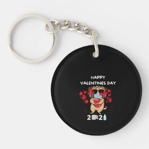 Cute Pug Heart Face Mask Happy Valentines Day 2021 Key Ring