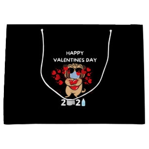 Cute Pug Heart Face Mask Happy Valentines Day 2021 Large Gift Bag