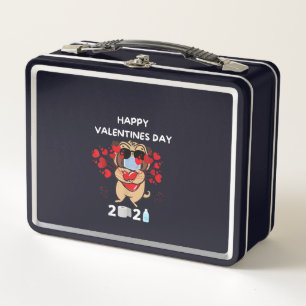 Cute Pug Heart Face Mask Happy Valentines Day 2021 Metal Lunch Box