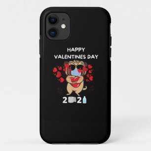 Cute Pug Heart Face Mask Happy Valentine's Day iPhone 11 Case