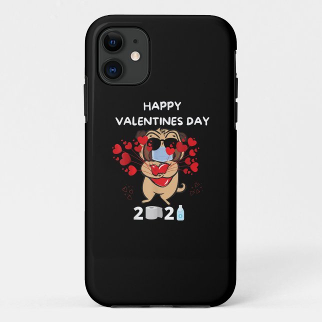 Cute Pug Heart Face Mask Happy Valentine's Day Case-Mate iPhone Case (Back)