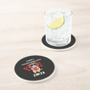 Cute Pug Heart Face Mask Happy Valentine's Day Coaster