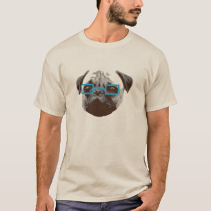 Cute Pug Hipster with Blue Glasses T-Shirt