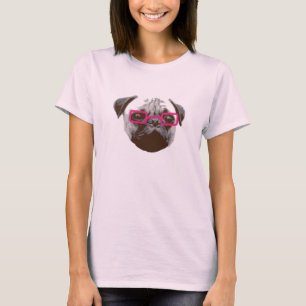 Cute Pug Hipster with Pink Glasses T-Shirt