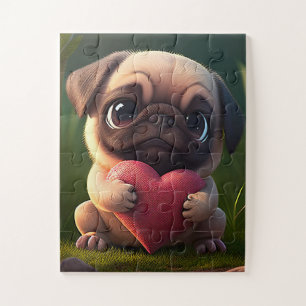 Cute Pug Holding a Heart Jigsaw Puzzle