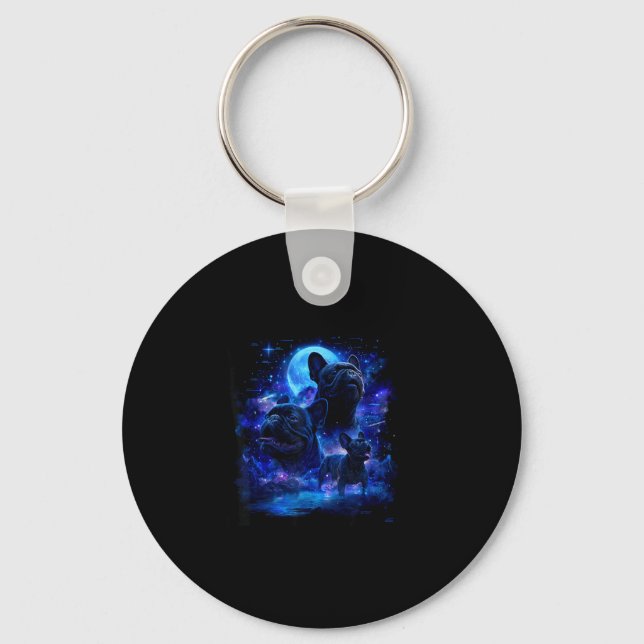 Cute pug howling at the moon 90s style moonlight key ring (Front)