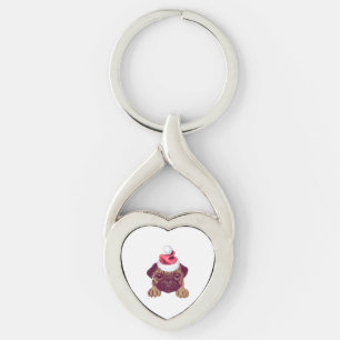 Cute Pug in a Christmas Santa Hat Key Ring