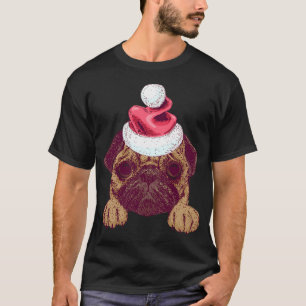 Cute Pug in a Christmas Santa Hat T-Shirt