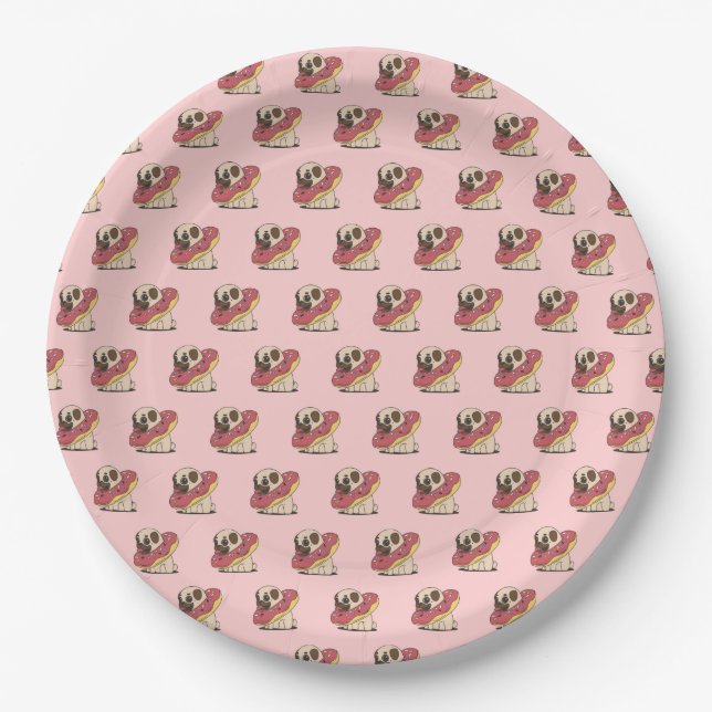 Cute Pug in a Donut Paper Plates (Front)