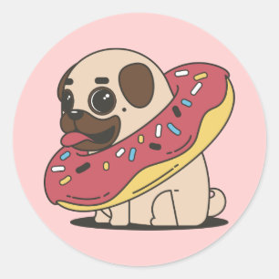 Cute Pug in a Donut Sticker