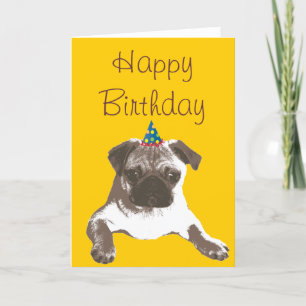 Cute Pug in Hat Happy Birthday Card