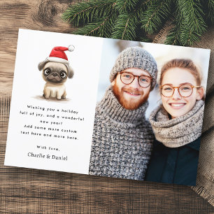 Cute pug in Santa hat Merry Christmas photo Holiday Card