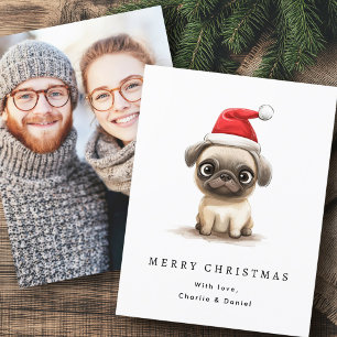 Cute pug in Santa hat Merry Christmas photo Holiday Card