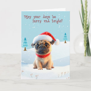 Cute Pug in Snow Christmas Card