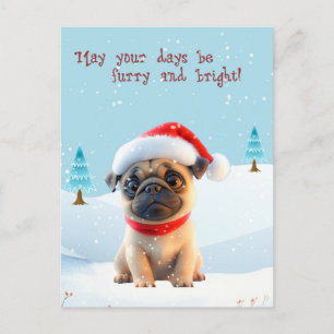Cute Pug in Snow Christmas Card