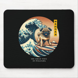 Cute Pug Kanagawa Wave Surfing Japanese Kawaii Vin Mouse Mat