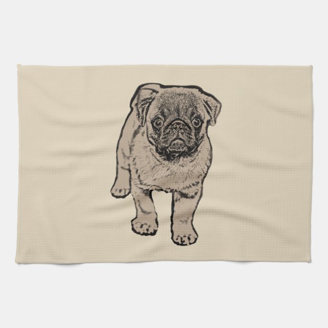 Cute Pug Kitchen Towel -Beige (Horizontal)