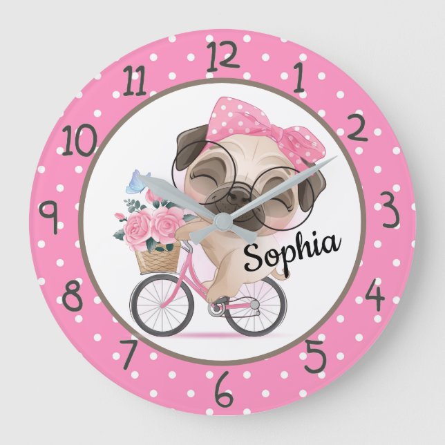 Cute Pug Large Clock (Front)