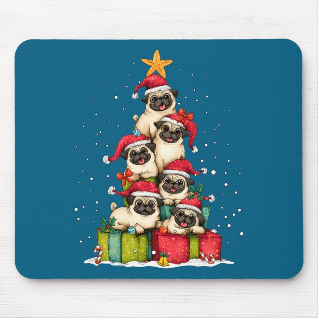 Cute Pug Le Dog Christmas Tree Xmas Hat Long Sleev Mouse Mat (Front)