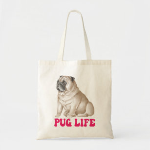 Cute Pug Life Puppy Dog Watercolor Funny Pugs  Tote Bag