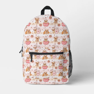 Cute Pug Morning Coffee  Printed Backpack