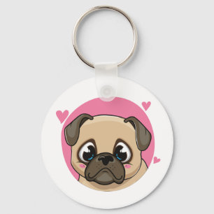 Cute Pug Mum Puppy Cartoon Dog Lover Dad Key Ring
