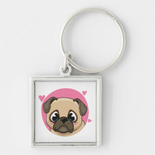Cute Pug Mum Puppy Cartoon Dog Lover Dad Key Ring