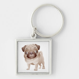 Cute Pug Mum Puppy Cartoon Dog Lover Dad Key Ring