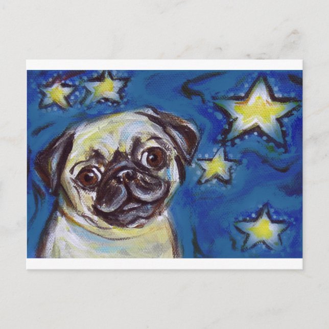 Cute Pug Nighttime Stars Postcard (Front)