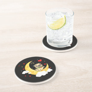Cute Pug On The Moon Valentine's Day Beauty Coaster