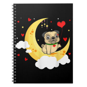 Cute Pug On The Moon Valentine's Day Beauty Notebook