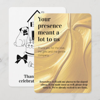Cute Pug Party Black gold Thank You Card