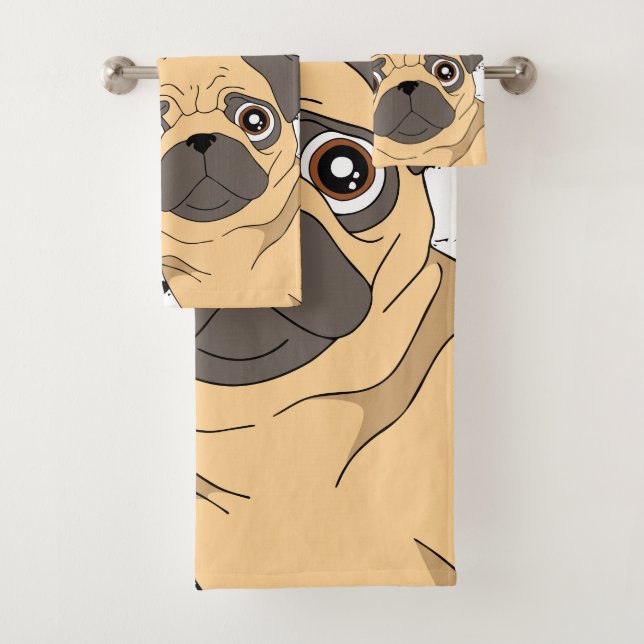 Cute Pug pattern striped Bath Towel Set (Insitu)