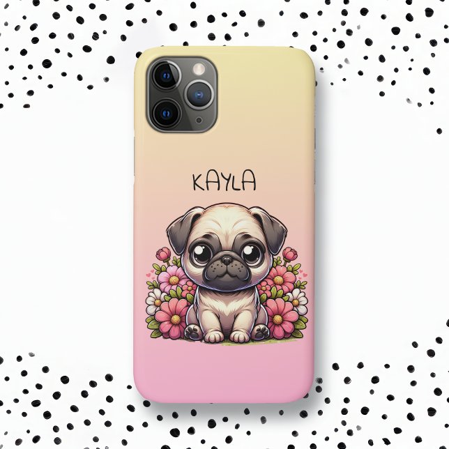 Cute Pug Pink and Yellow Personalised Case-Mate iPhone Case (Creator Uploaded)