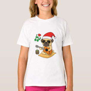 Cute Pug Playing Guitar Christmas Gift T-Shirt