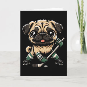 Cute Pug Playing Ice Hockey Dog Design Men Women G Card